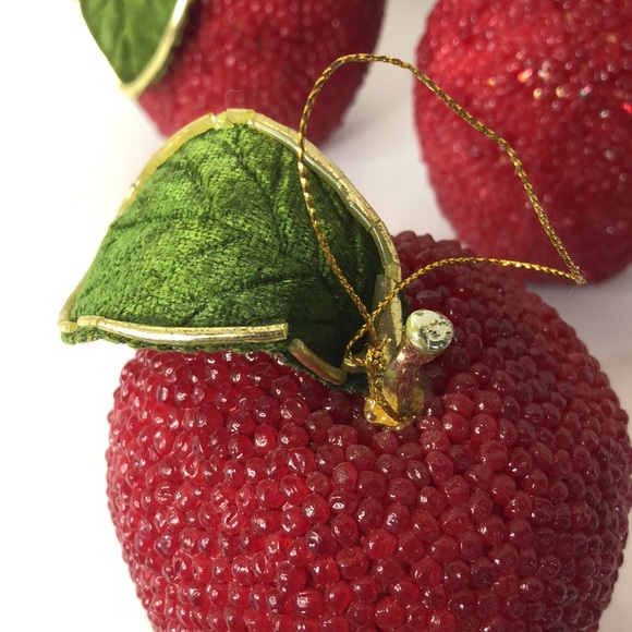 Lot of 3 Faux Beaded Bubbled Red Apple Decorations Ornaments 4 inch Tall - Picture 2 of 5